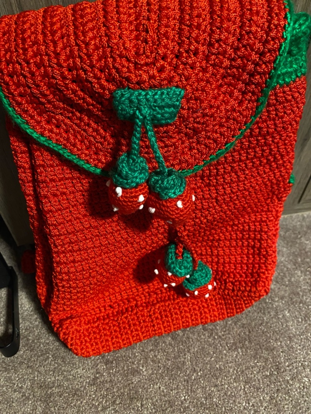 Handcrafted Red Crochet Backpack with Strawberry Accents - Picture 2 of 4